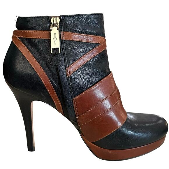 Cole Haan Carolyn black and brown leather booties ankle shooties  size 9.5 - Picture 5 of 9